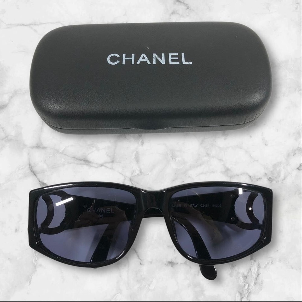 CHANEL 01452 94305 Black Sunglasses Coco Mark Logo Plastic Frame #16