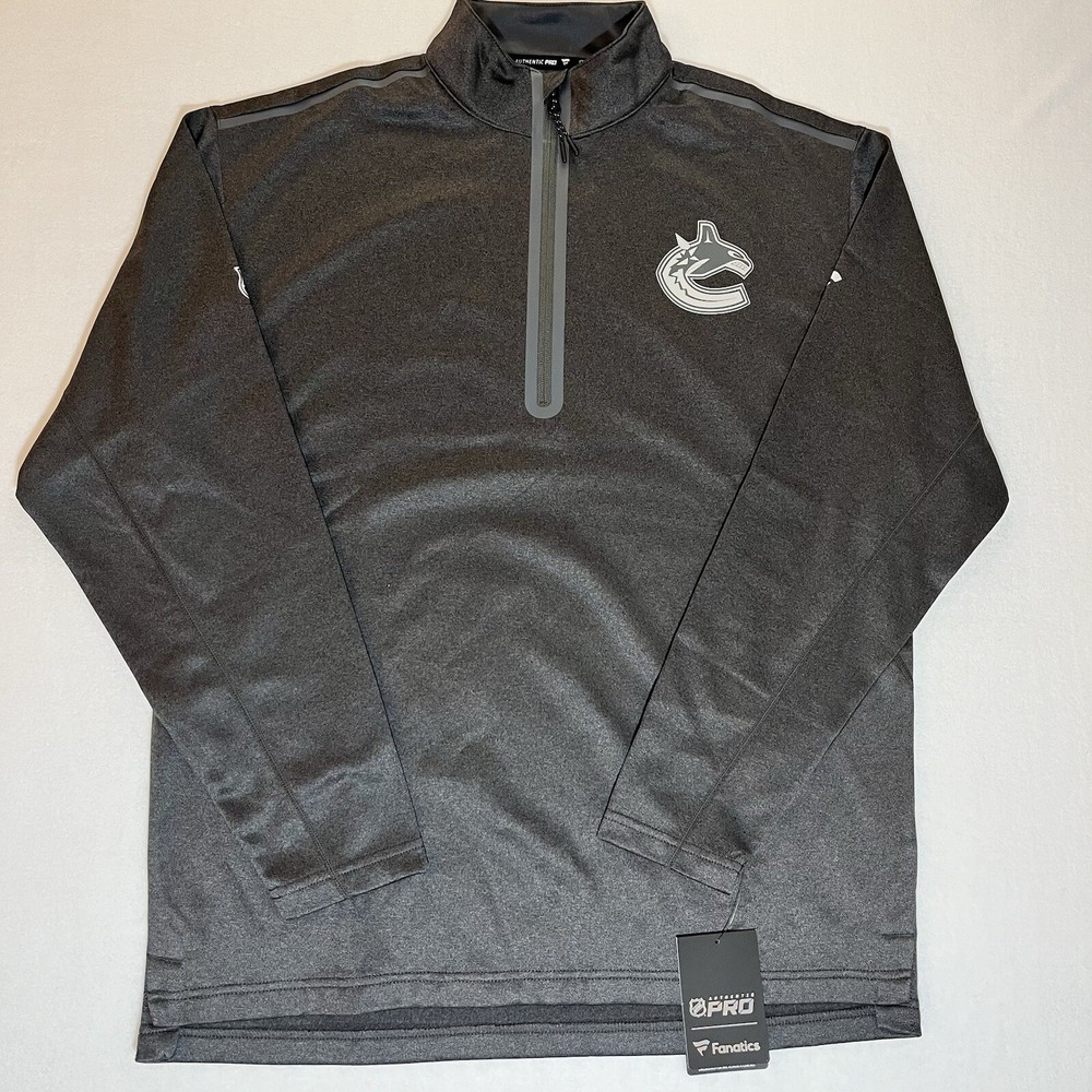 Fanatics Vancouver Canucks Men's Large 1/4 Zip Gray NHL Authentic Pro Series New