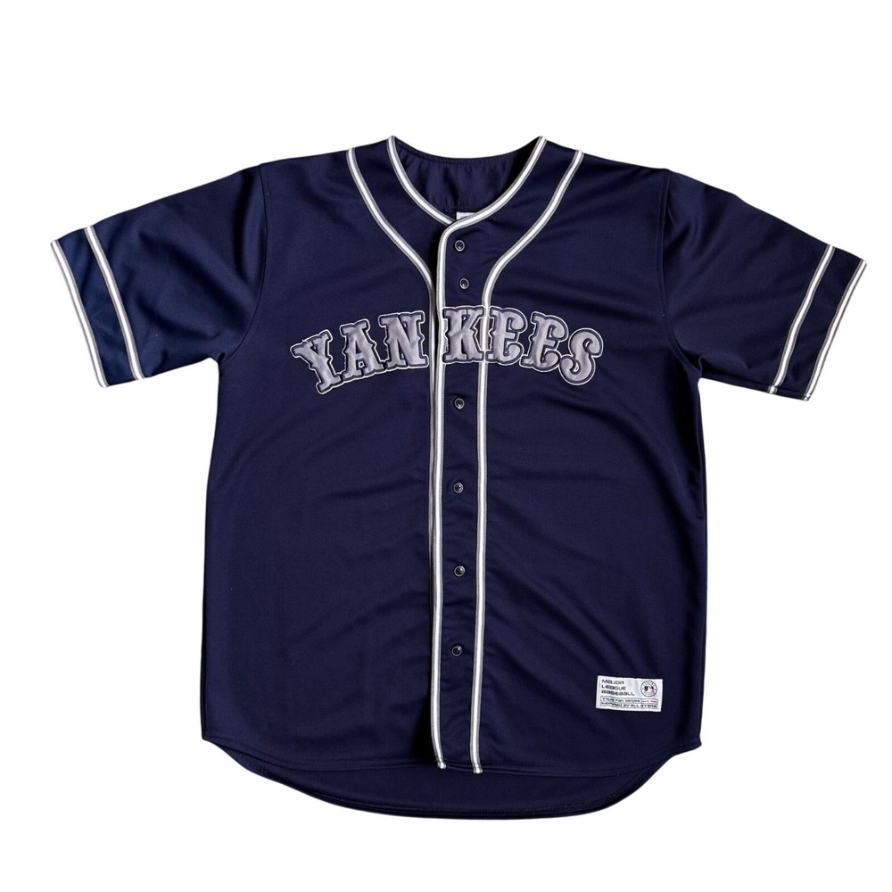 New York Yankees Jersey True Fan M Baseball Navy Short Sleeve Button Embroidered
