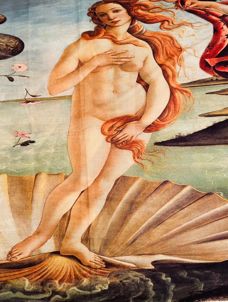 Elegant Cashmere Scarf Featuring Botticelli's Primavera and Birth of Venus Art  