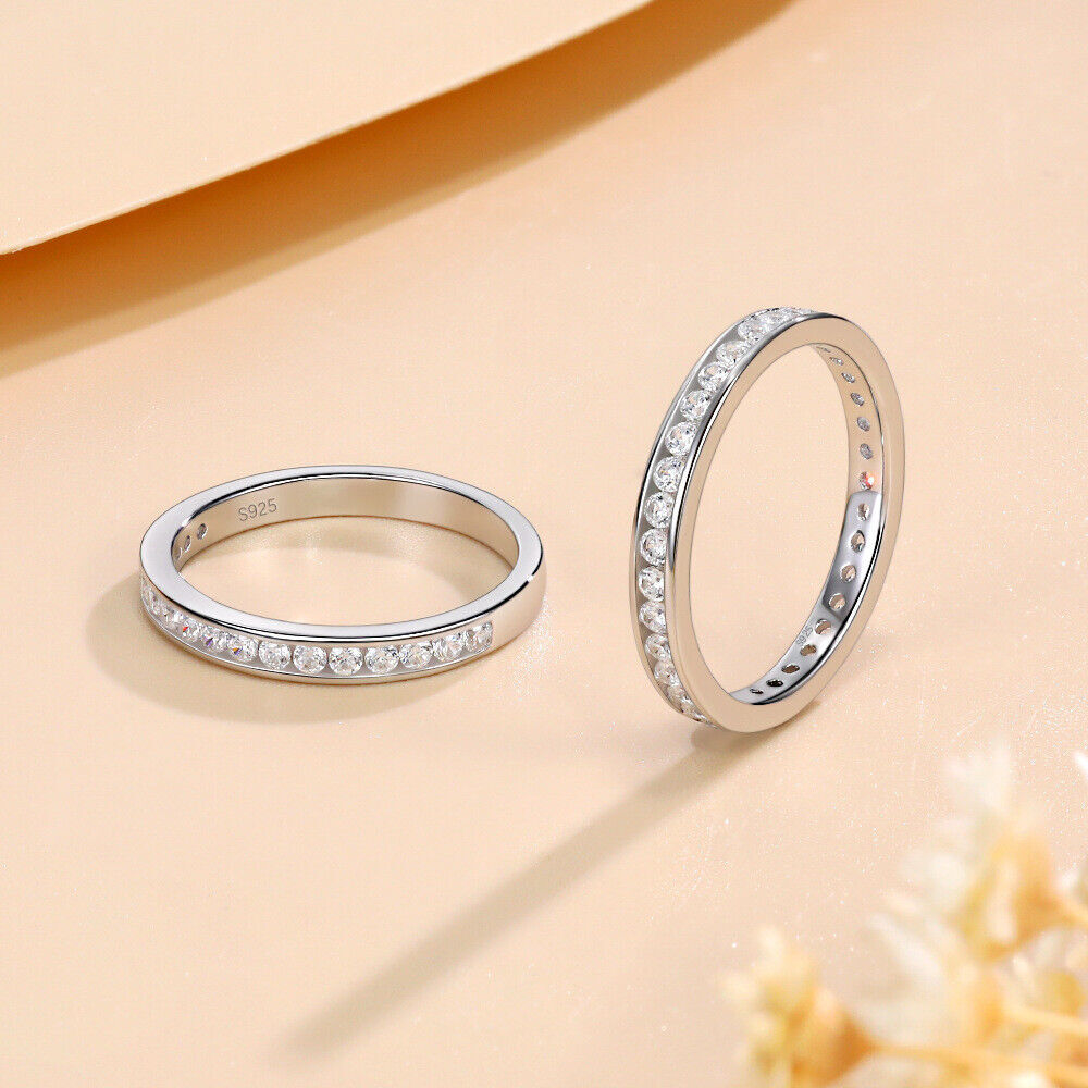 D VVS1 Moissanite Eternity Band Ring for Women in S925 Sterling Silver