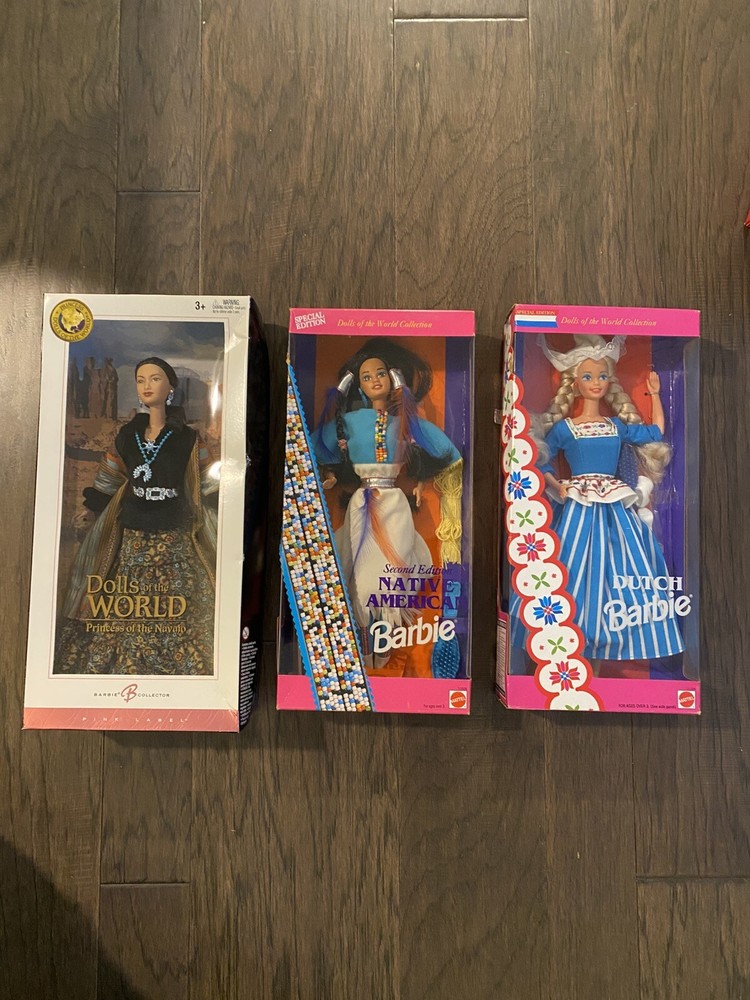 Lot of 3 - NEW Vintage Barbie Dolls - Princess of Navajo, Native American, Dutch