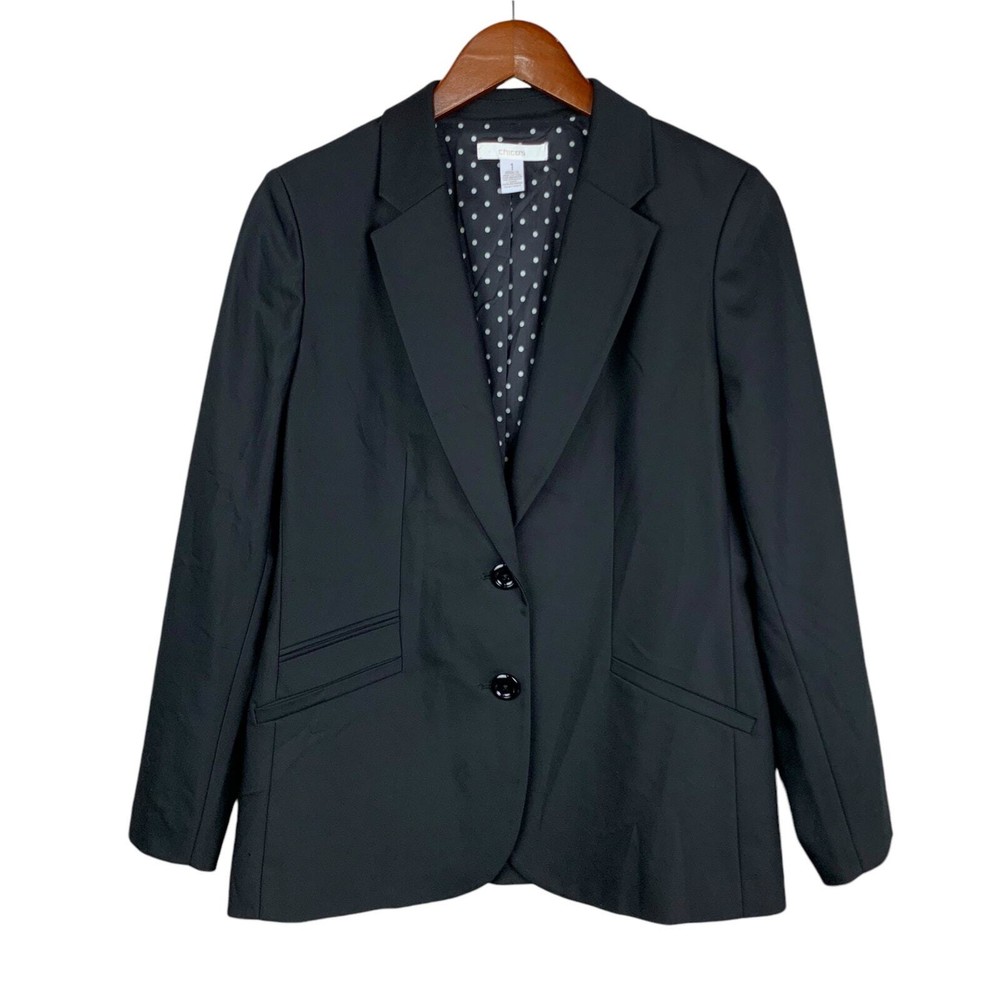 Chico’s Blazer Jacket Black Button Front Women’s 1 or M 8 Business Career
