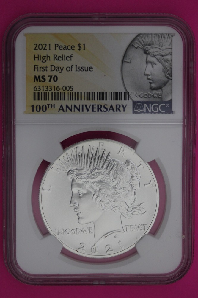 Rare 2021 P MS 70 Peace Silver Dollar NGC High Relief Certified First Day 665
