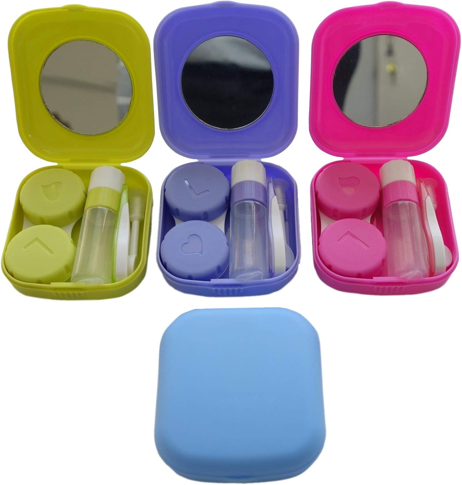 4 Pack Durable Portable Contact Lens Case Kit with Mirror, Compact & Easy to Clean