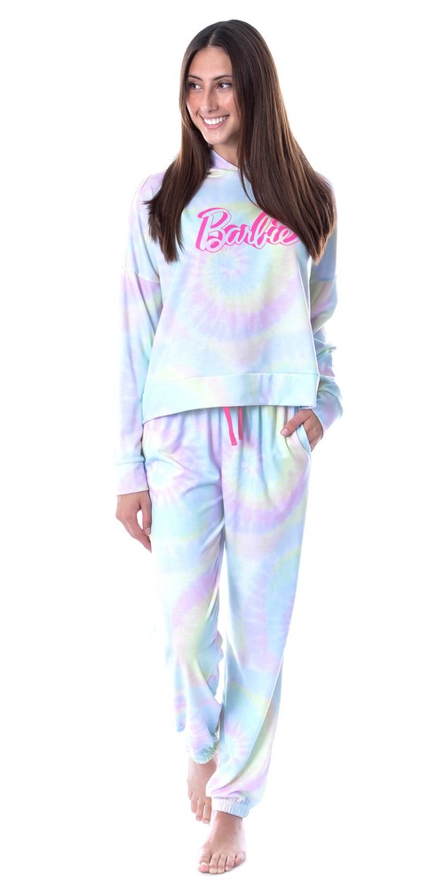 Mattel Barbie Doll Logo Tie Dye Womens' Pajama Loungewear Hooded Jogger Set XXXL