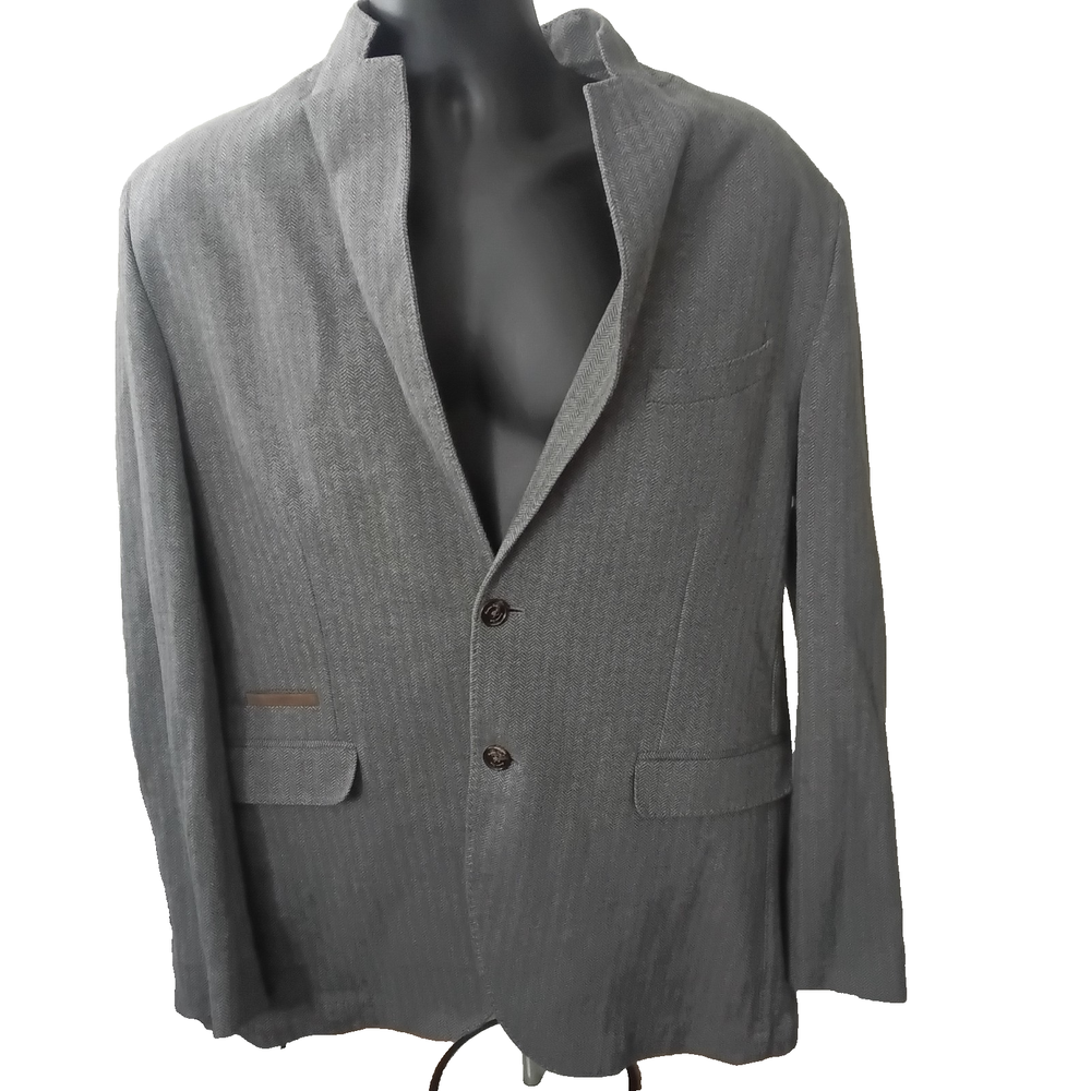 Massimo Dutti Blazer Mens UK 46 EU56 Grey Button Up Long Sleeve Cotton