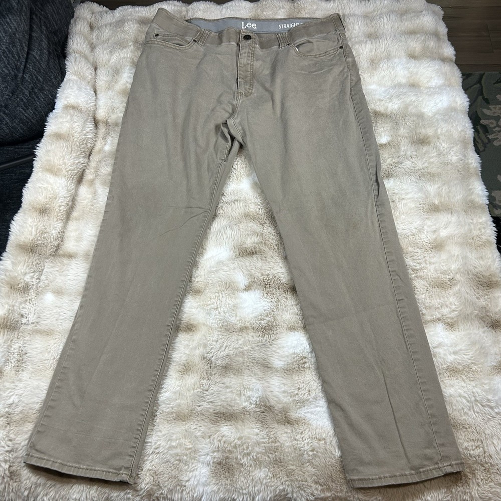 Lee Mens Pants 40x32 Khaki Straight Fit Tapered Leg
