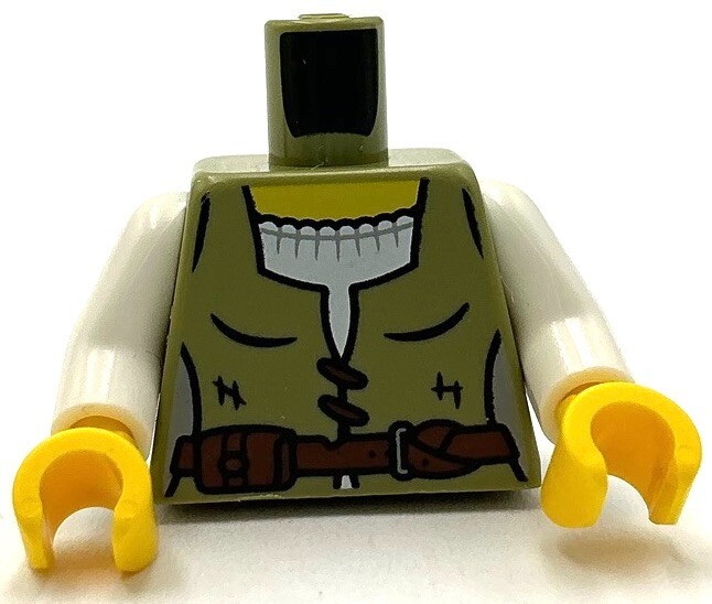 Lego New Minifig Olive Green Torso Female Vest over White Shirt Yellow Neck Part