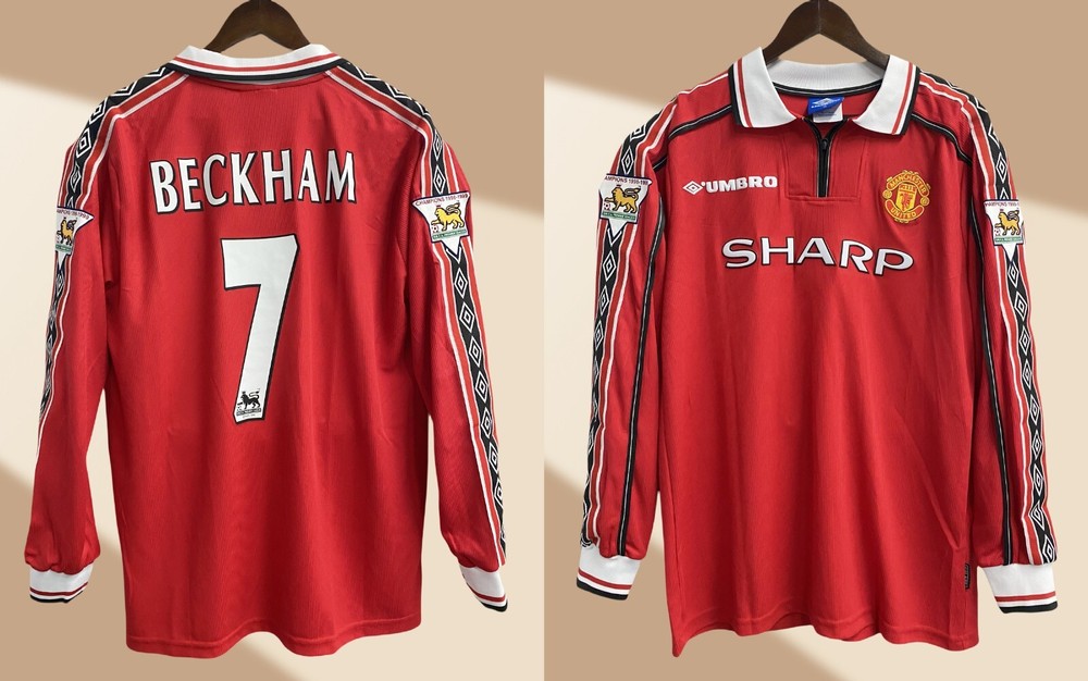 1998-1999 #7 David Beckham Manchester United Retro Home Long Sleeve Jersey