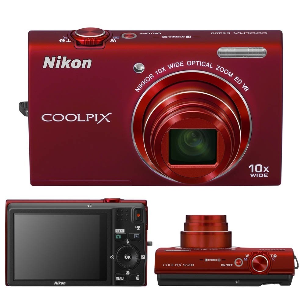Nikon COOLPIX S6200 CCD Digital Camera 16.0MP 10x Optical Zoom Red 100% Working