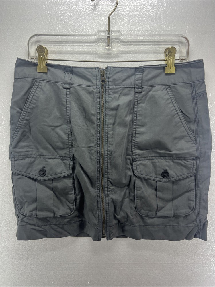 LOFT Ann Taylor Women's Gray Blue Full Zip Mini Skirt Front Pockets Size 6
