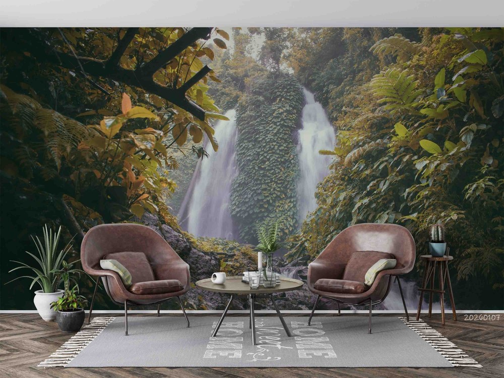 3D Forest Waterfall Autumn Landscape Wall Murals Wallpaper Murals Wall Sticker