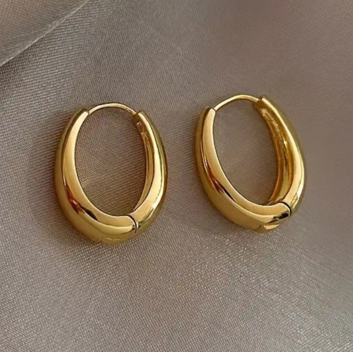 18K Gold Plated Glossy Chunky Hoop Earrings for Women