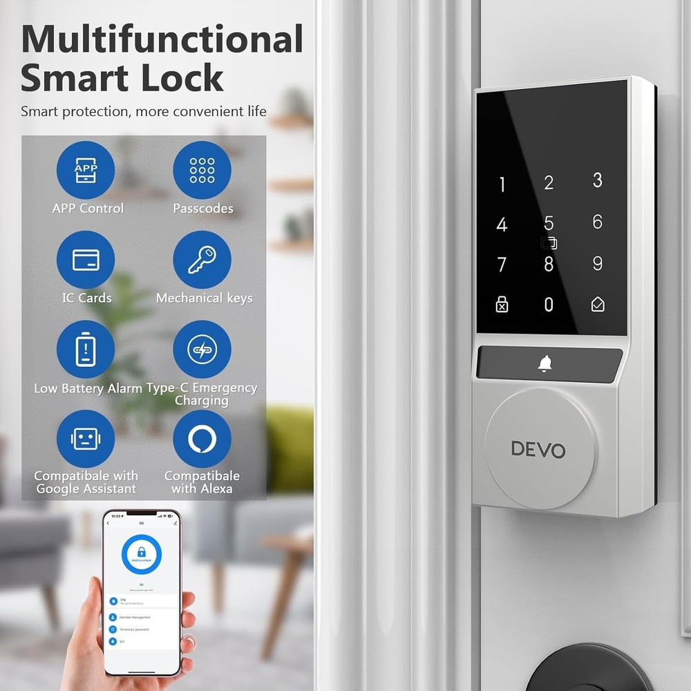 G5 Smart Keyless Entry Door Lock with Built-in Doorbell for Enhanced Front Door Security  