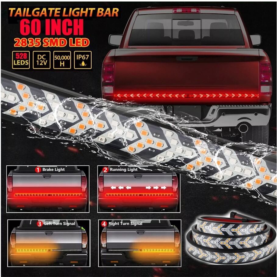60” 528LED Truck Strip Tailgate Turn Signal Brake Running Tail Reverse Light Bar