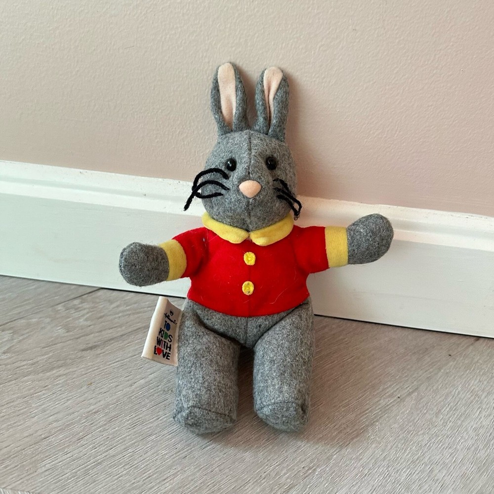 To Kids With Love Hallmark Vintage Easter Bunny Plush Stuffed Animal Red Jacket