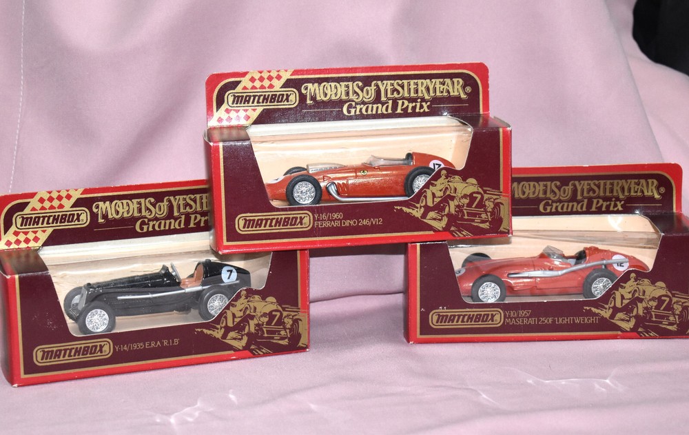 MODELS of YESTERYEAR :  3 x  FERRARI, MASERATI, E.R.A. RIB  GRAND PRIX RACE CARS