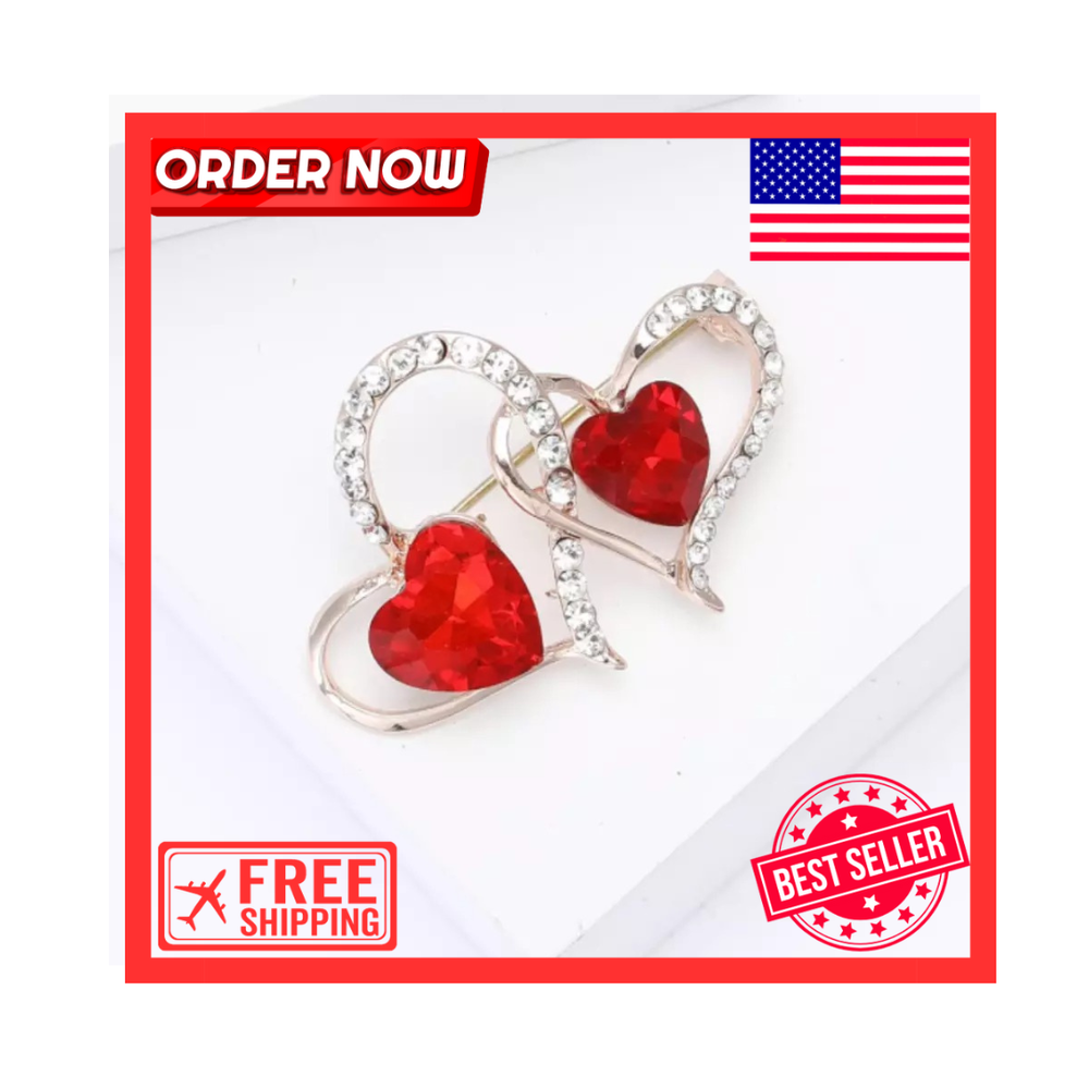 Valentine's Day Rhinestone Double Love Brooch - Heart Pin Jewelry Gift for Women