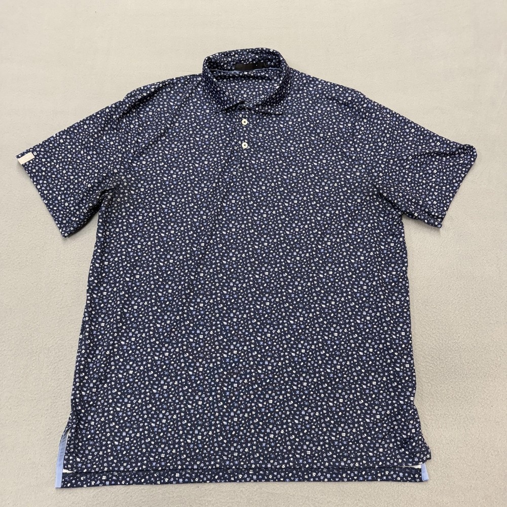 RLX Ralph Lauren Polo Shirt Mens XL Blue Floral Print Golf Performance Stretch