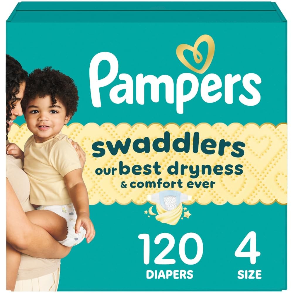 Pampers Swaddlers Diapers, Size 4 (15-34 lbs), 120 Count, 4,