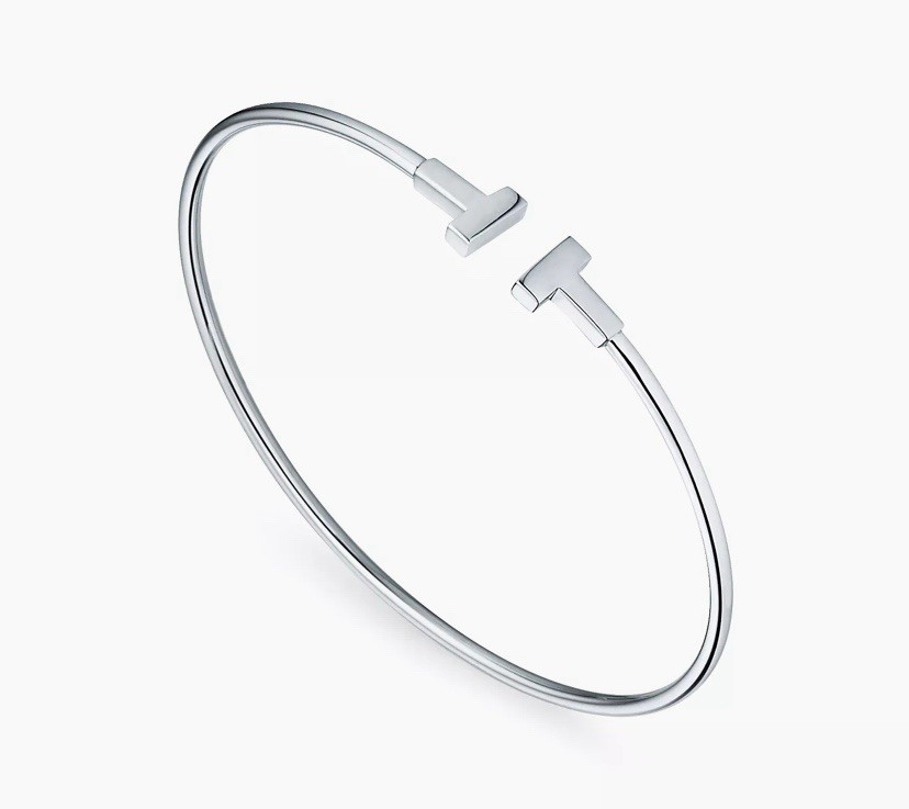 Tiffany T Wire 18k White Gold Bangle Bracelet 5.7 Inches
