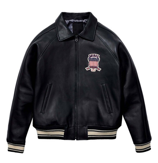 Avirex Mens Black Bomber Flight Jacket in Genuine Cowhide Leather