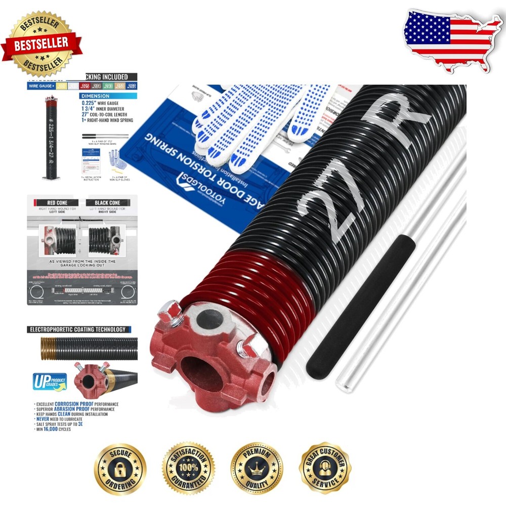 Right Hand Garage Door Torsion Spring 0.225x1.75