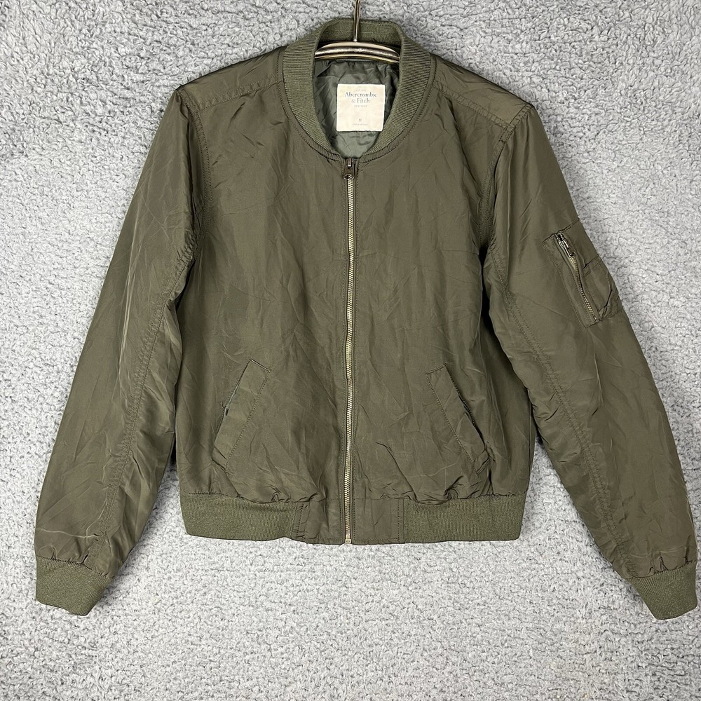 VTG Abercrombie & Fitch Bomber Jacket Mens Medium Military Style Green Full Zip