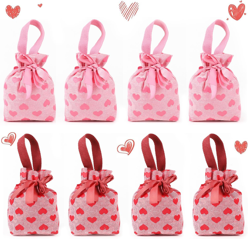 Ausejopeac 8 Packs Valentine'S Day Heart Present Bags Red Love Heart Candy Bags