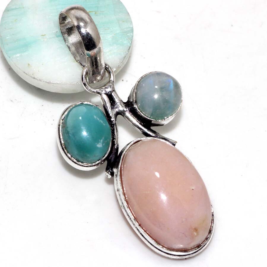 Peruvian Pink Opal Larimar Gemstone Pendant 1.8