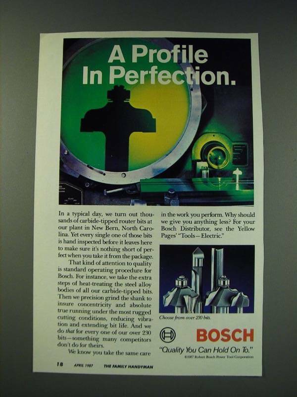 1987 Bosch Router Bits Ad Profile in Precision Craftsmanship