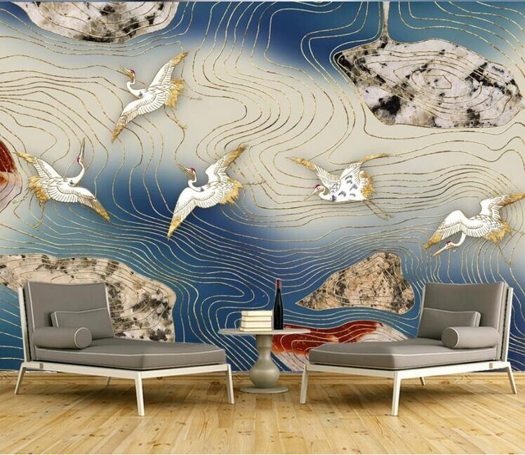 3D Crane Flying Self-Adhesive Removable Wall Mural ZHUA42468