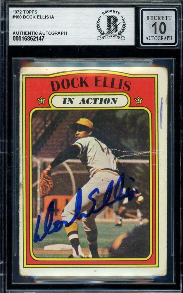 Dock Ellis Gem Mint 10 Beckett BAS Signed 1972 Topps In Action Autograph