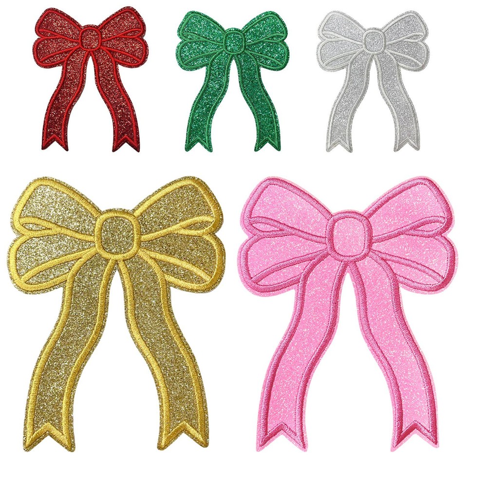 3 Iron-On Embroidery Bow Patches for T-Shirts, Jackets, and Clothing