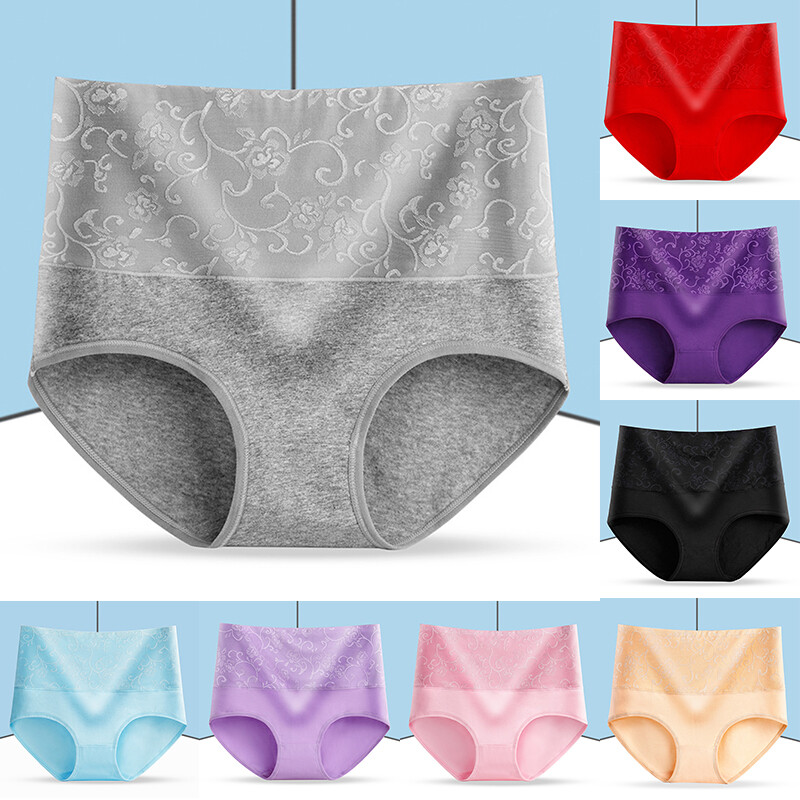 Women's Cotton Panties High Waist Tummy Control Underwear Briefs Panties L-3XL