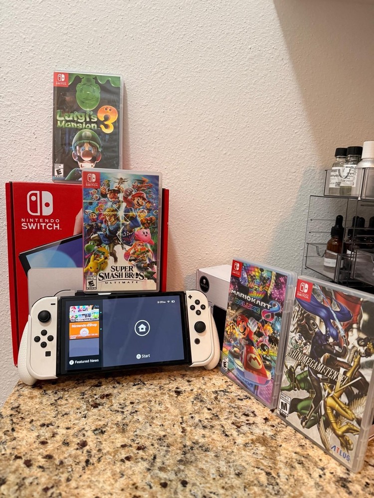 Nintendo Switch OLED 64GB White Model with 5 Games and Accessories