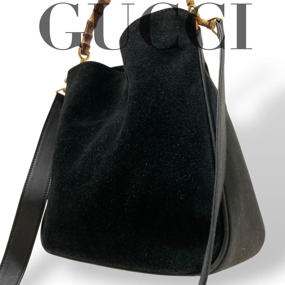 Gucci Bamboo Black Velour 2-Way Shoulder Handbag