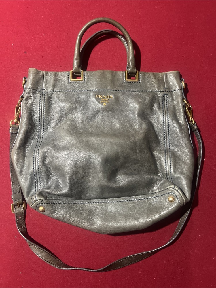 Authentic Prada Vitello Shine / Vitello Soft Leather Top Handle Shoulder Bag
