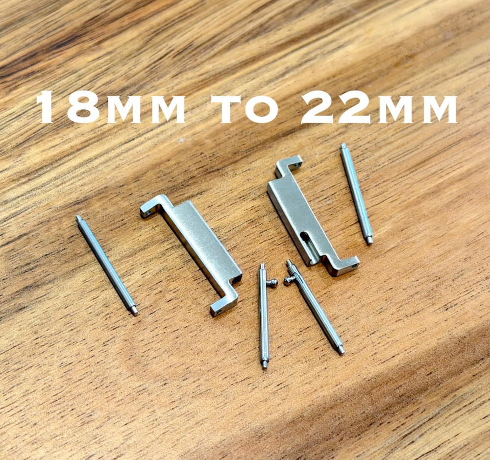 18mm to 22mm Watch Strap Connector Adapter – Stainless Steel, Brushed Silver