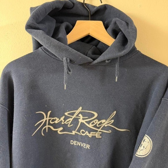 90's vintage Hard Rock Cafe hoodie navy blue heavyweight comfy hooded