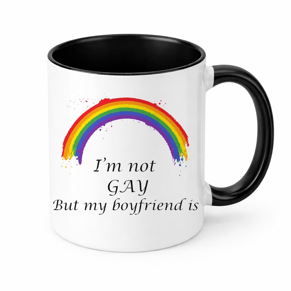 Humorous Rainbow LGBTQ Coffee Mug, 11oz, White Ceramic, Novelty Gift I'm Not Gay