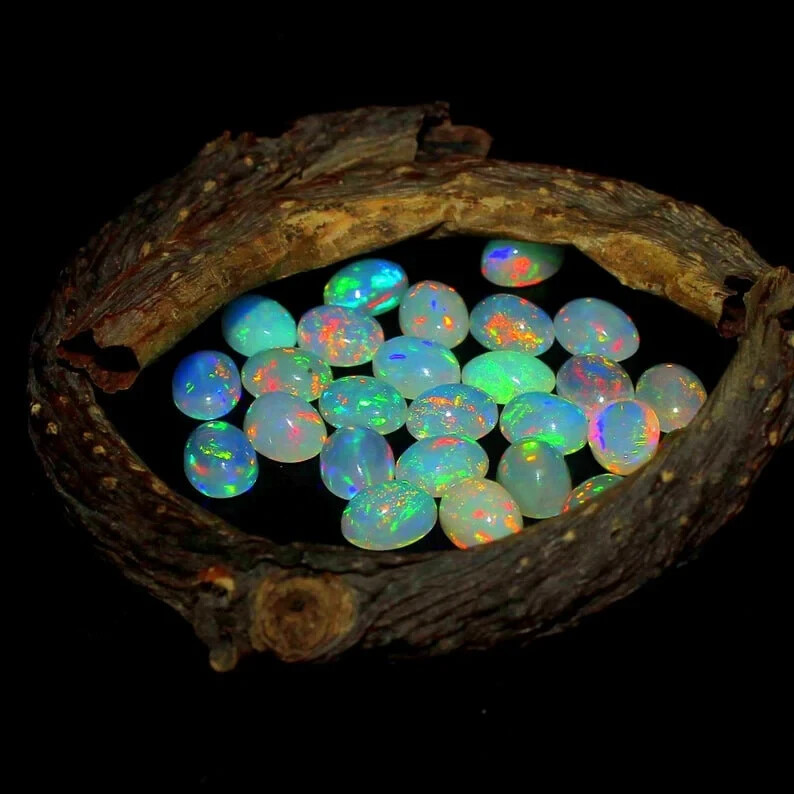 Natural Opal Cabochon Fire White Ethiopian Opal Oval Shape For Making Jewelry