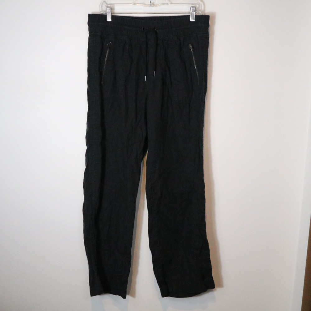 Pantalones de pierna ancha de lino Athleta Cabo para mujer 12 negros tiro alto tirar en playa boho