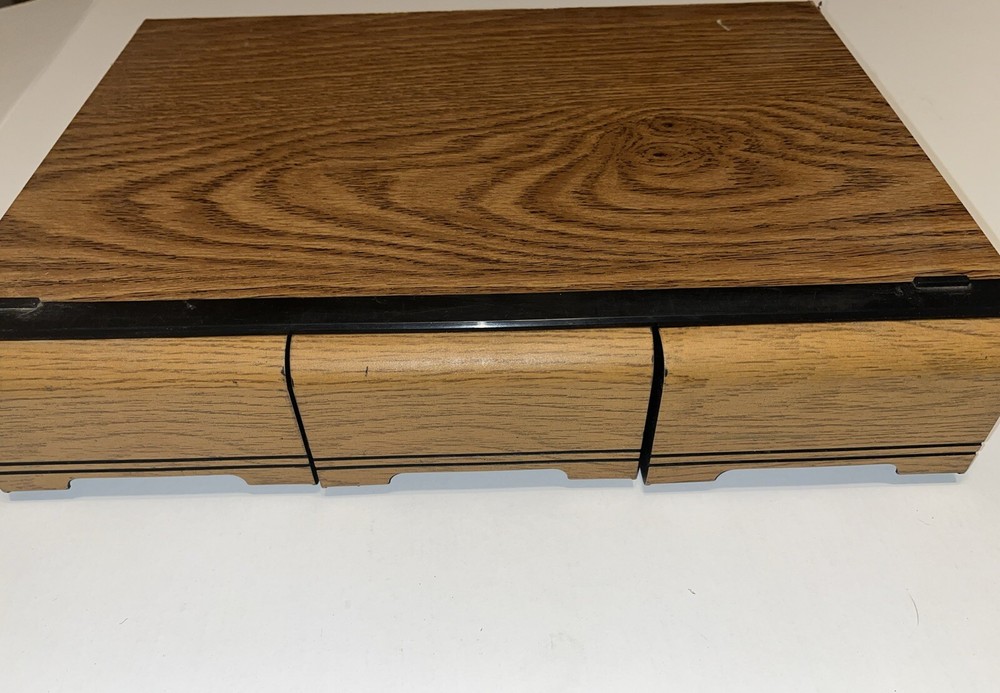 Vintage Cassette Audio Tape Holder 3 Drawer Storage Case Faux Wood Holds 42