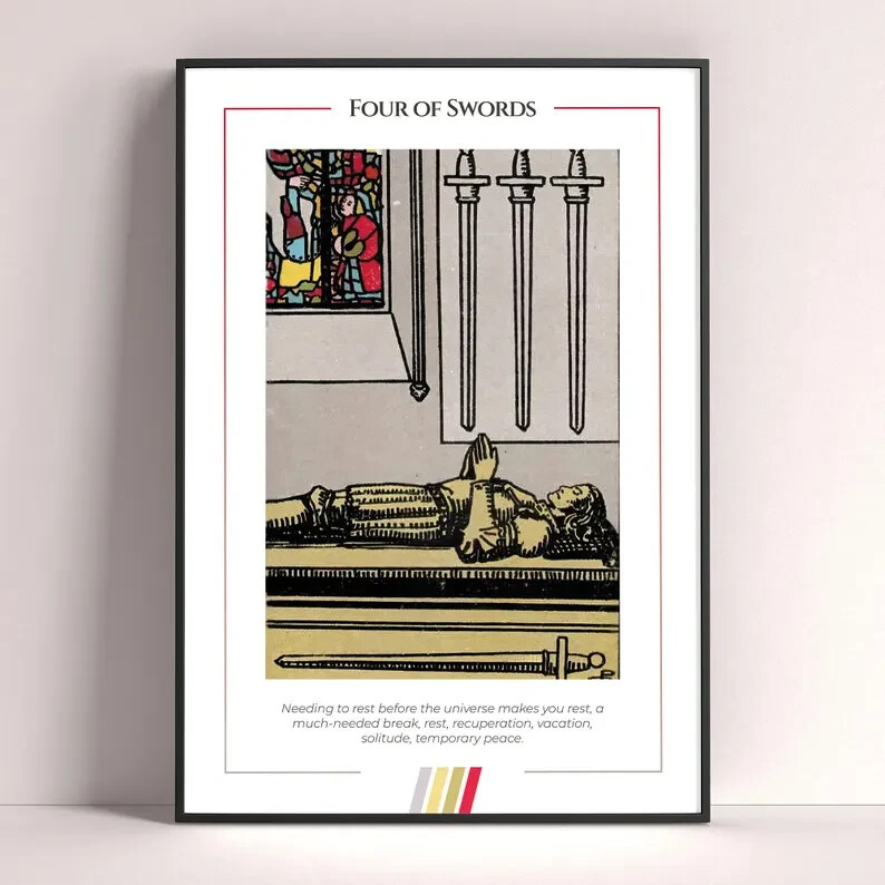 Four of Swords Tarot Card Art Print Digital Download Poster