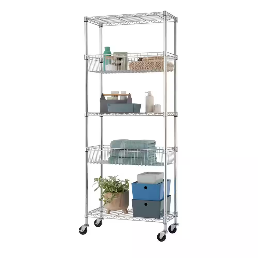 30 In. W X 14 In. D X 72 In. H Eco Storage Chrome 5-Tier NSF Heavy-Duty Wire She