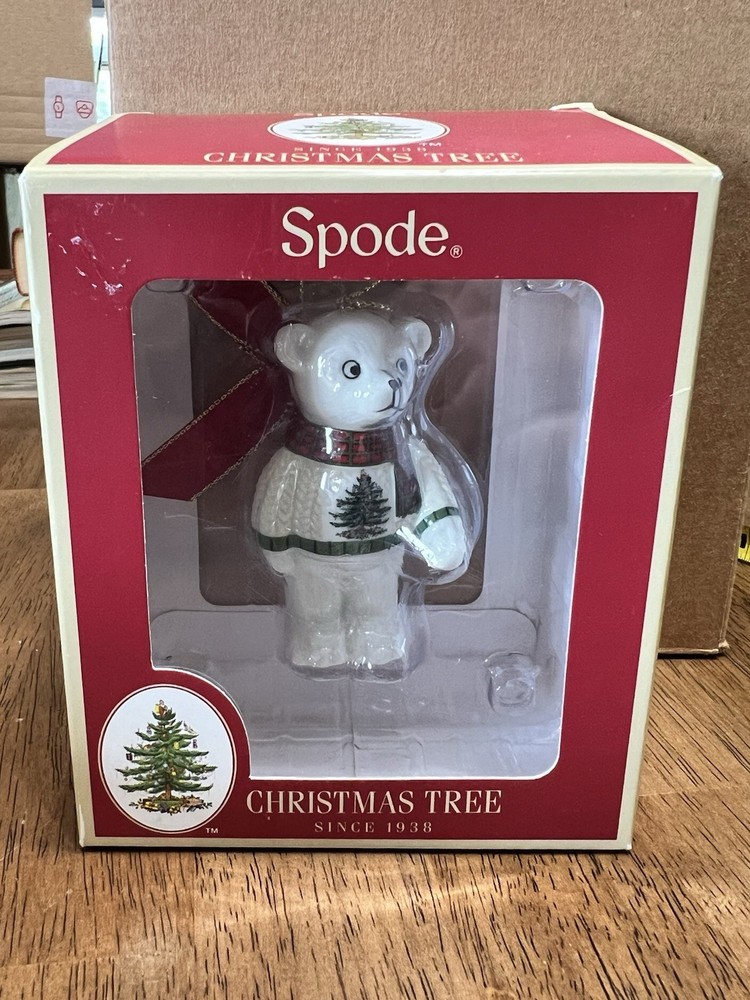 Spode Christmas Tree Teddy Bear Ornament Ceramic Original Box