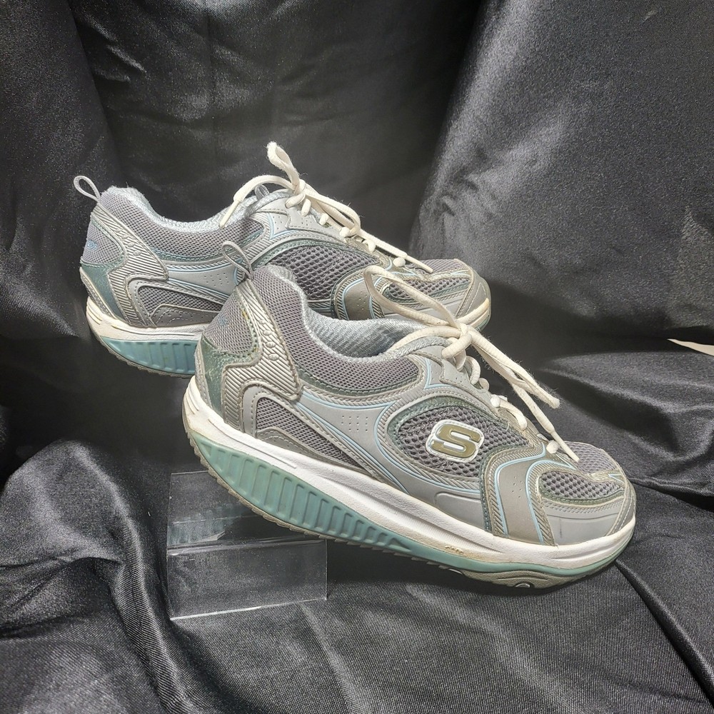Skechers Shape ups Women Sneakers Gray Teal Athletic Shoes Size 8.5(No Insoles)