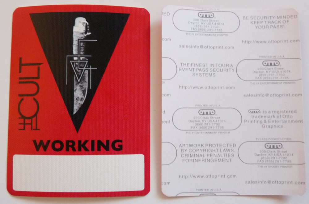 The Cult Concert Tour Red Working Backstage Pass D7